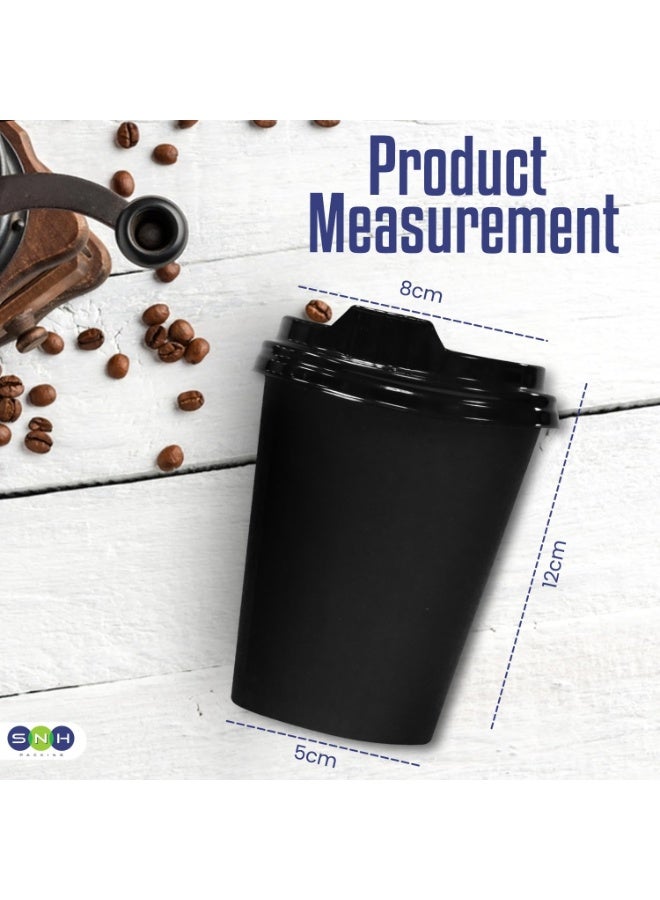 SNH Packing 12 oz (Pack of 10) Heavy Duty Disposable Coffee Paper Cup with Lid Black- Single Wall Disposable Cups with Lid for Cold & Hot Drinks - Ideal Coffee Cups Disposable for Cafes & Offices. - Image 2